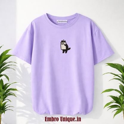 Cute Cat with Book embroidery T Shirt (Pet Embroidery)
