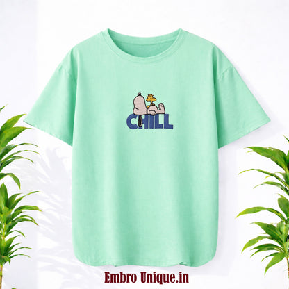 Snoopy Peanuts with Chill Embroidered T Shirt