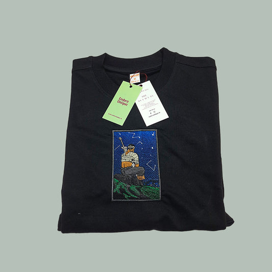 Anime Dark Swordsman Starry Night Embroidered T-Shirt – Premium Anime Embroidery Streetwear India
