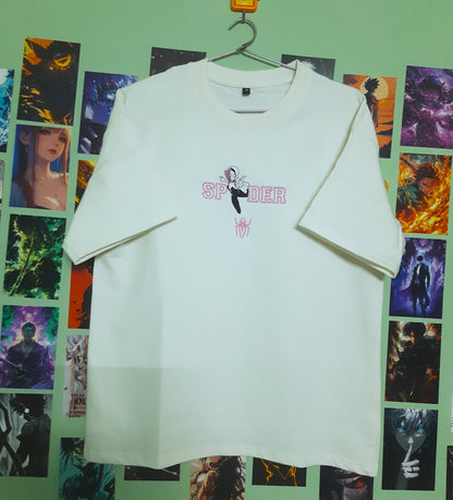 Marvel Spider-Gwen Embroidered T-Shirt for Girls | Premium Oversized Cotton Tee