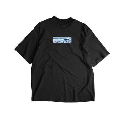 Japanese Waves Embroidered T-Shirt – Premium Ocean Wave Embroidery Tee