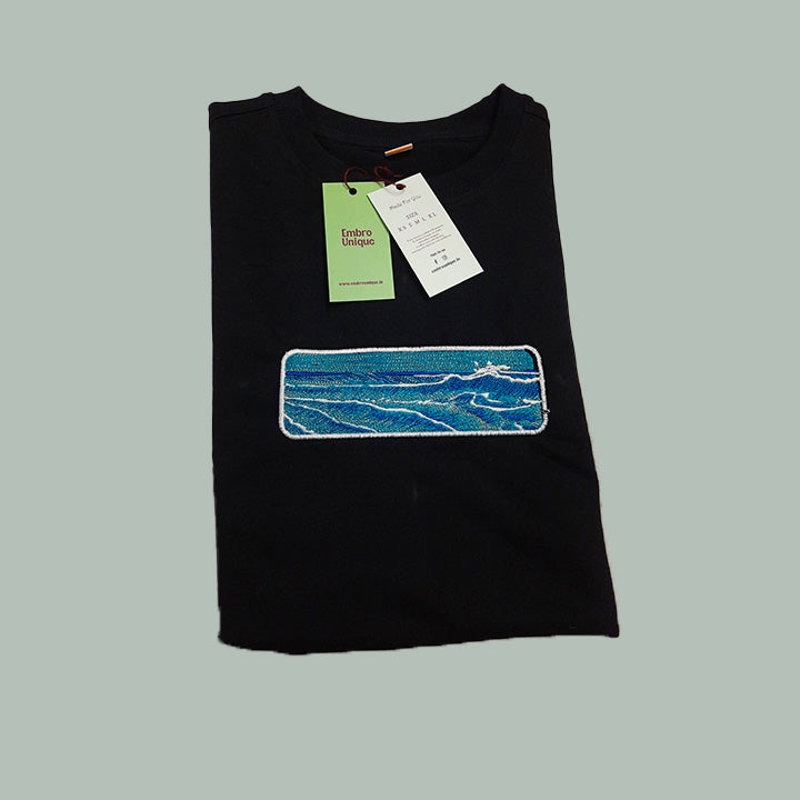 Japanese Waves Embroidered T-Shirt – Premium Ocean Wave Embroidery Tee