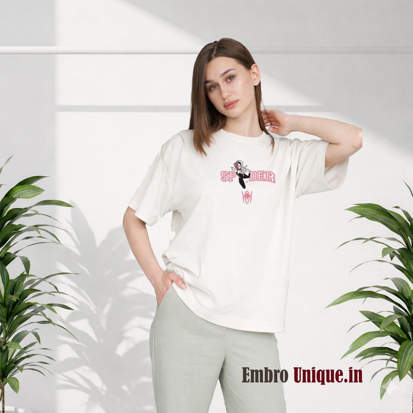 Marvel Spider-Gwen Embroidered T-Shirt for Girls | Premium Oversized Cotton Tee