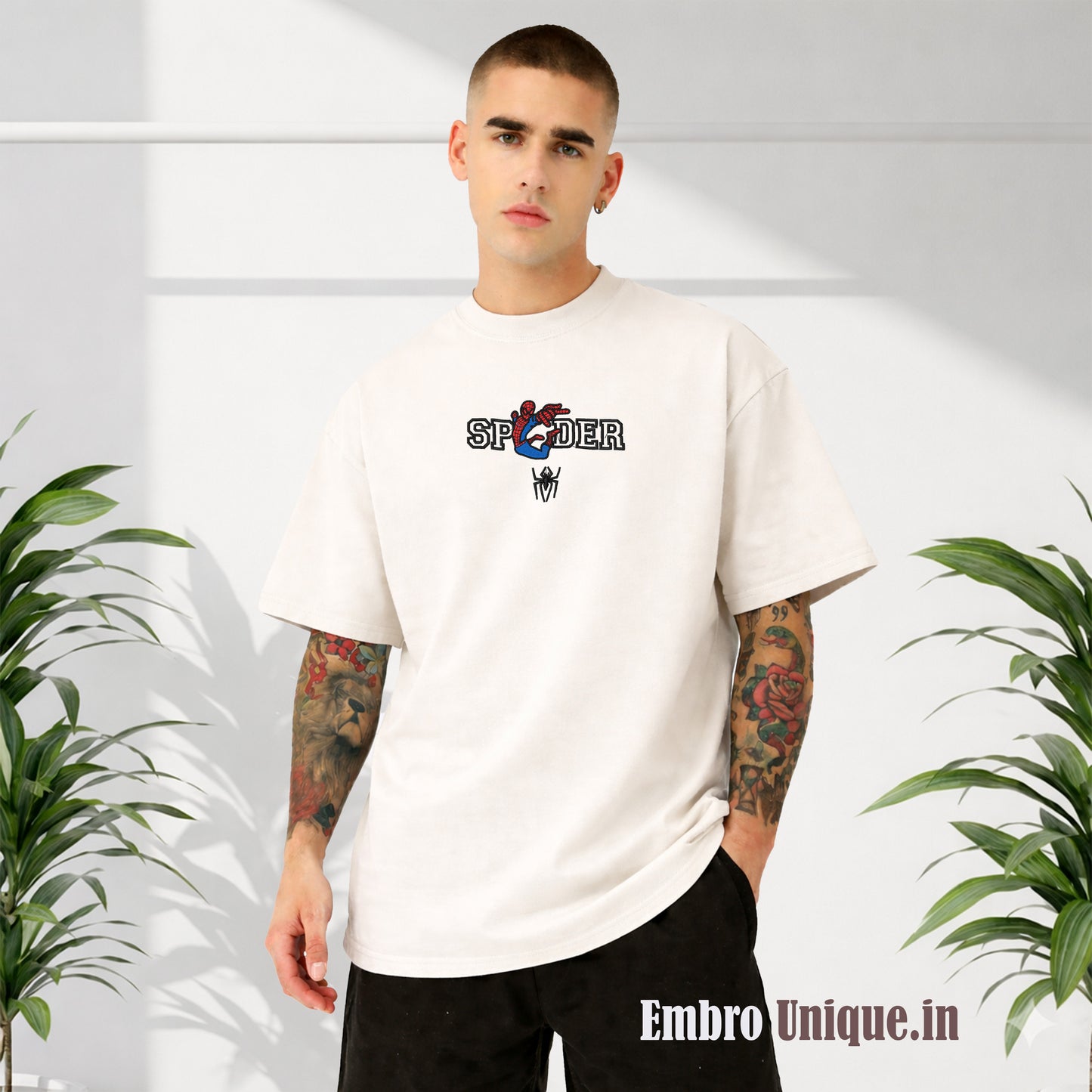 Oversized Spider-Man Embroidered T-Shirt for Men | Marvel Streetwear Cotton Tee