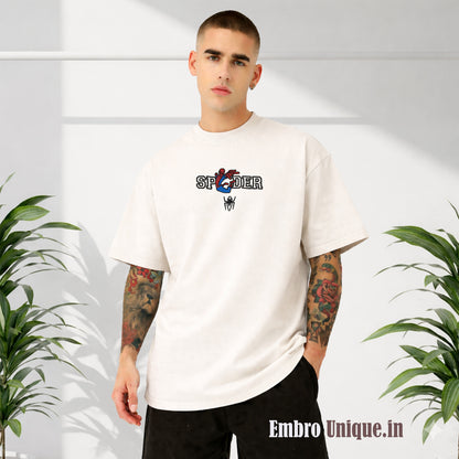 Oversized Spider-Man Embroidered T-Shirt for Men | Marvel Streetwear Cotton Tee