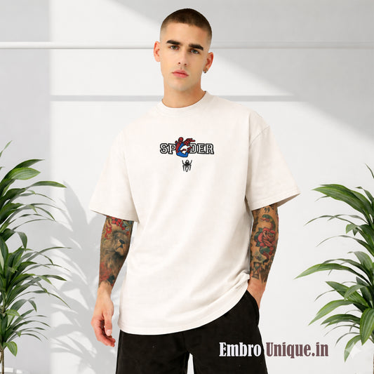 Oversized Spider-Man Embroidered T-Shirt for Men | Marvel Streetwear Cotton Tee